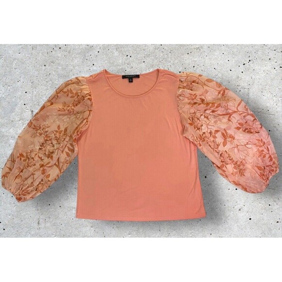 Marc New York Andrew Marc Womens Medium Peach Long Sleeve Floral Sheer Sleeves - Picture 1 of 10